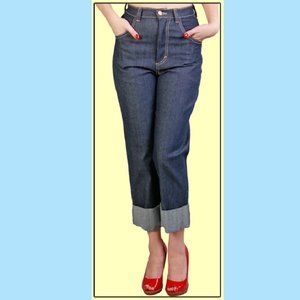 Stop Staring High Waisted Women Jeans - Dark Blue small
